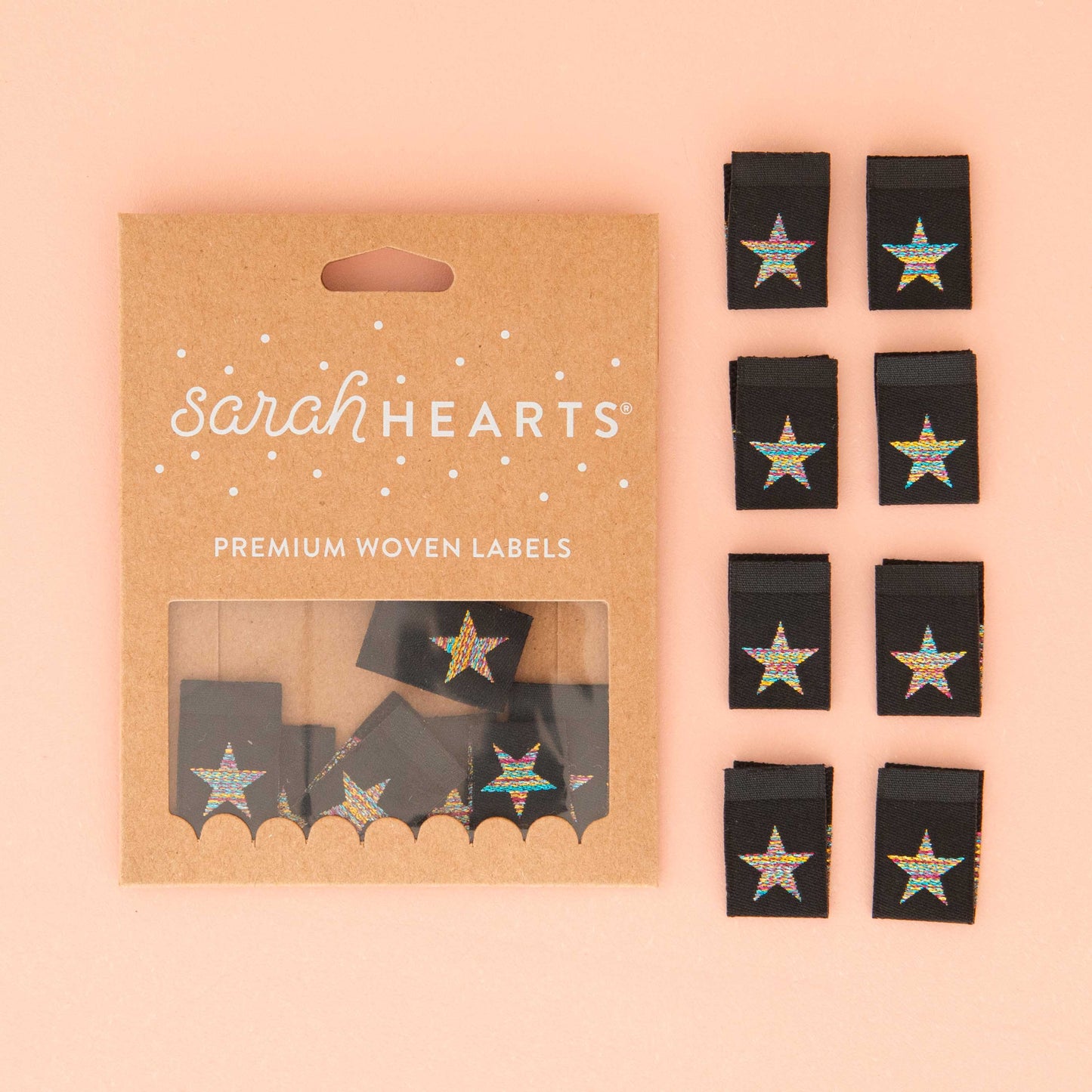 Sarah Hearts - Metallic Rainbow Star Woven Sewing and Quilting Labels