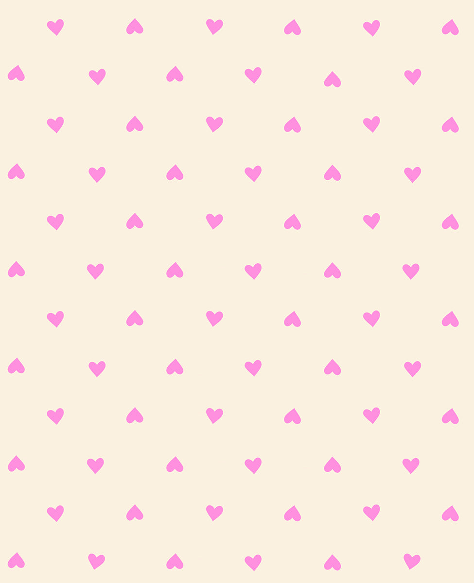 Pattern of small neon pink hearts on natural background