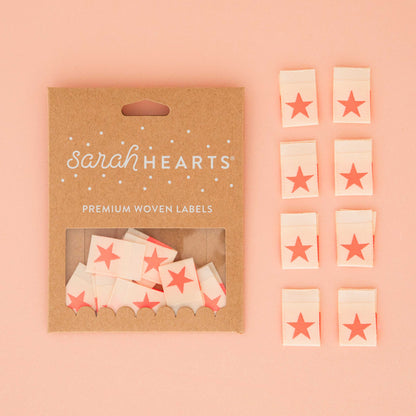 Sarah Hearts - Neon Pink Star Woven Sewing and Quilting Labels