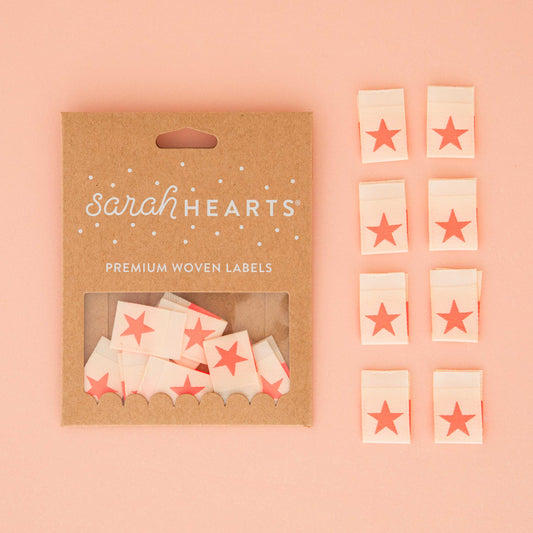 Sarah Hearts - Neon Pink Star Woven Sewing and Quilting Labels