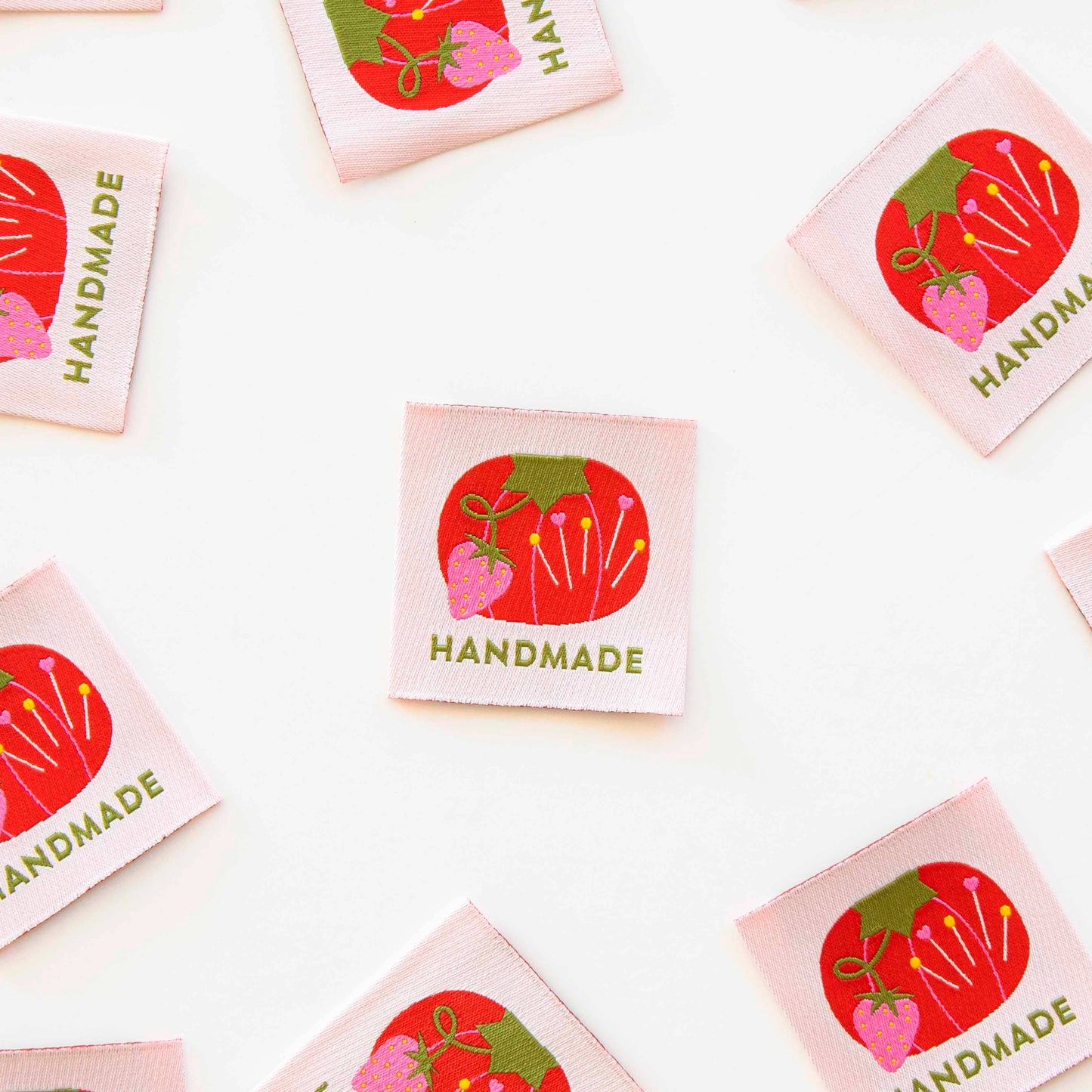 Sarah Hearts - Tomato Pin Cushion Handmade Large Sewing Labels