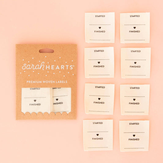 Sarah Hearts - Started Finished Organic Cotton Sewing and Quilting Labels