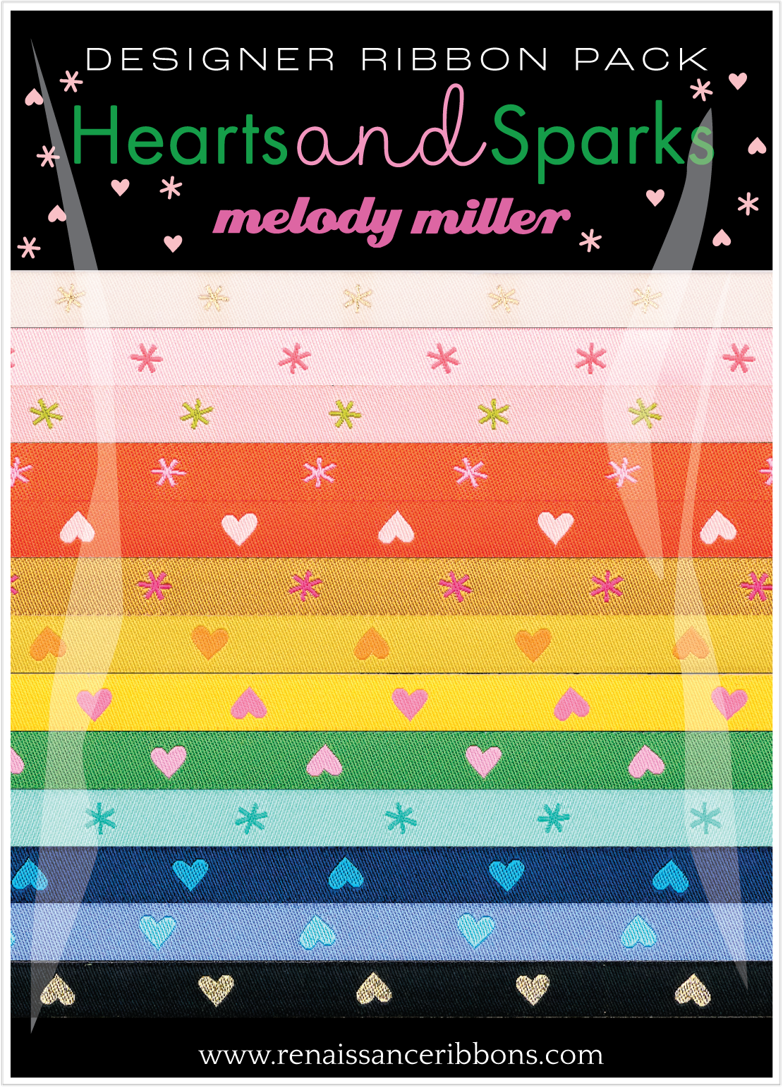 Melody Miller Hearts & Sparks Renaissance Ribbons Designer Ribbon Pack