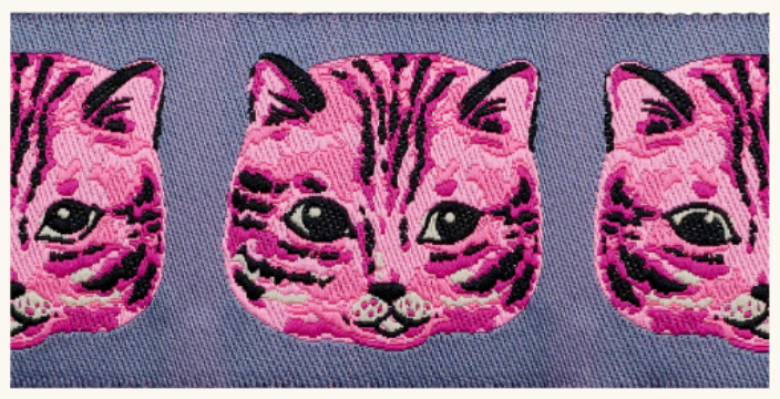 ruby star pink cat heads on slate blue ribbon