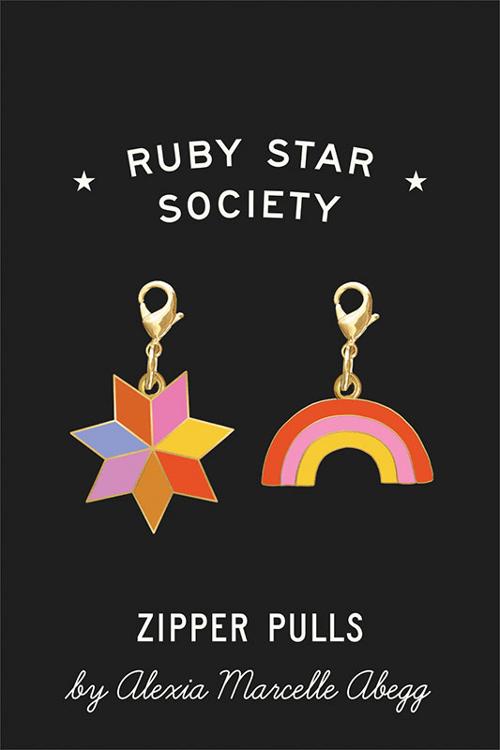 Ruby Star Society Zipper Pulls by Alexia Abegg. Rainbow & Quilt Star with gold lobster clasp