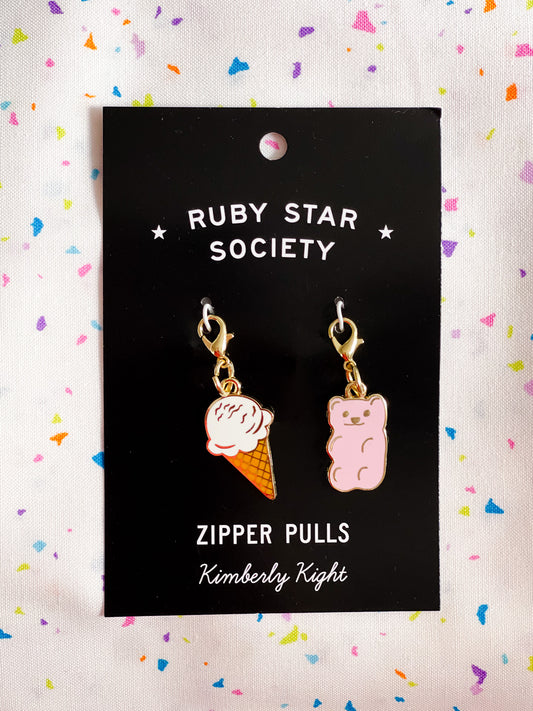 Ruby Star Society Zipper Pulls by Kim: Ice Cream Cone & Gummy Bear