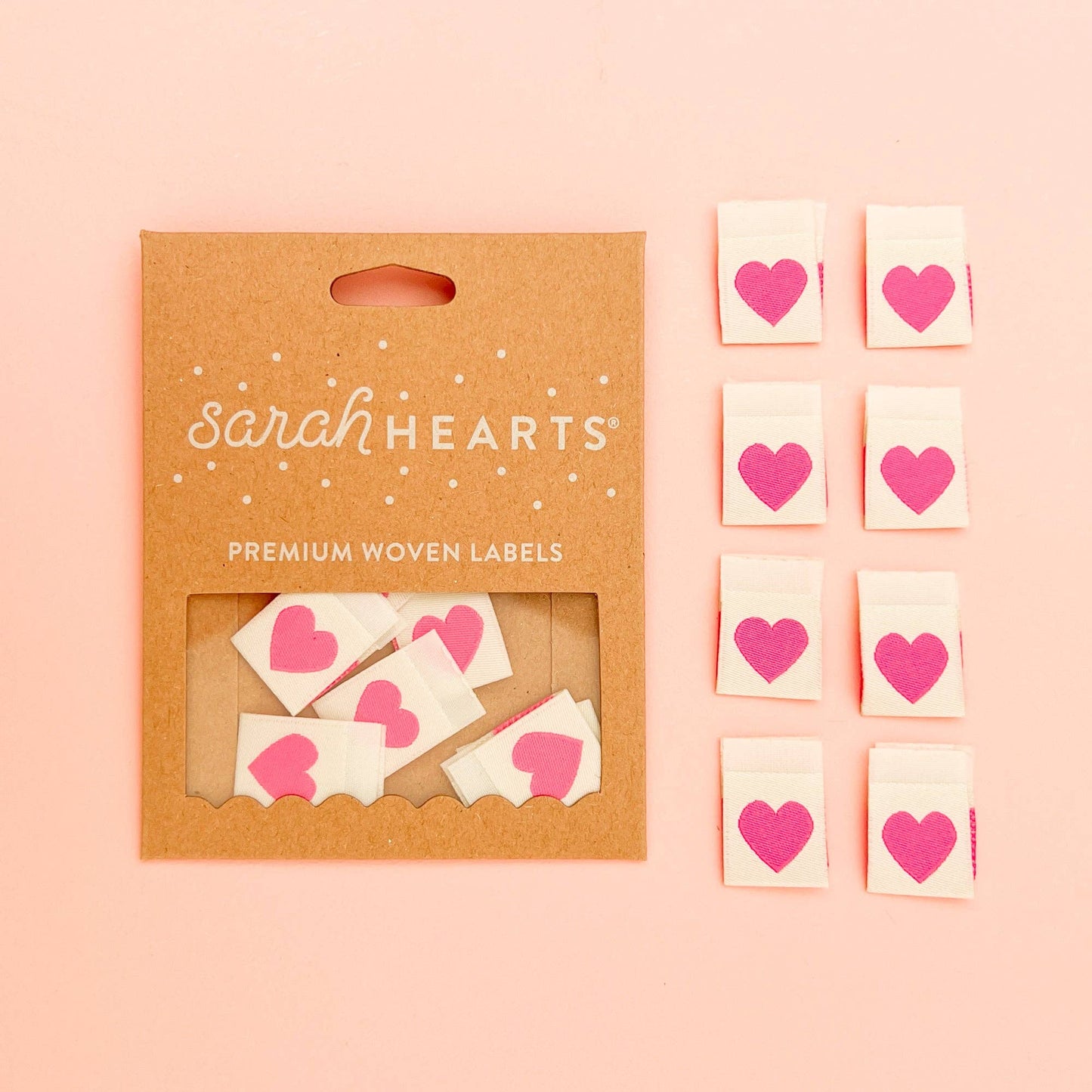Pink Heart - Sarah Hearts Sewing Woven Labels
