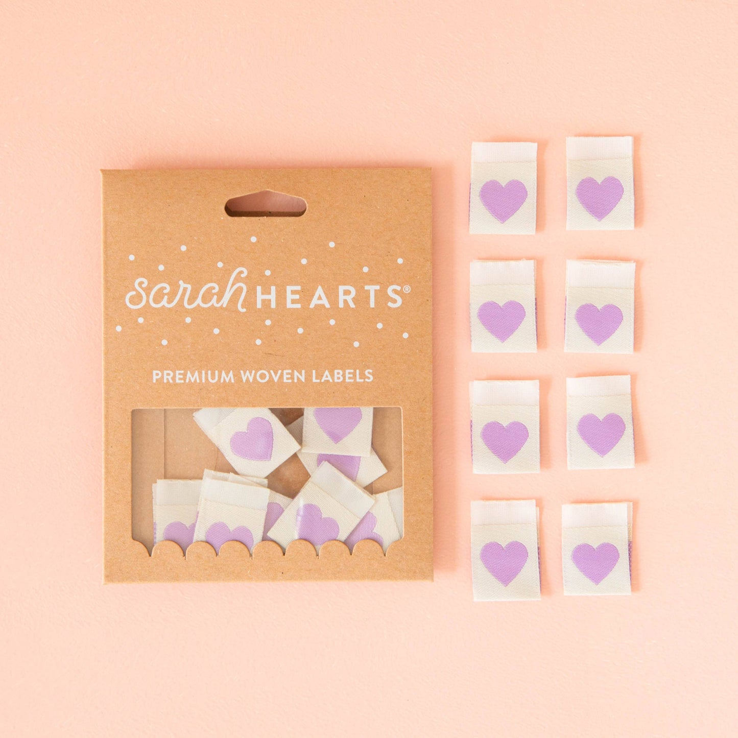Sarah Hearts - Purple Heart Woven Labels  - Sewing Woven Clothing Label Tag